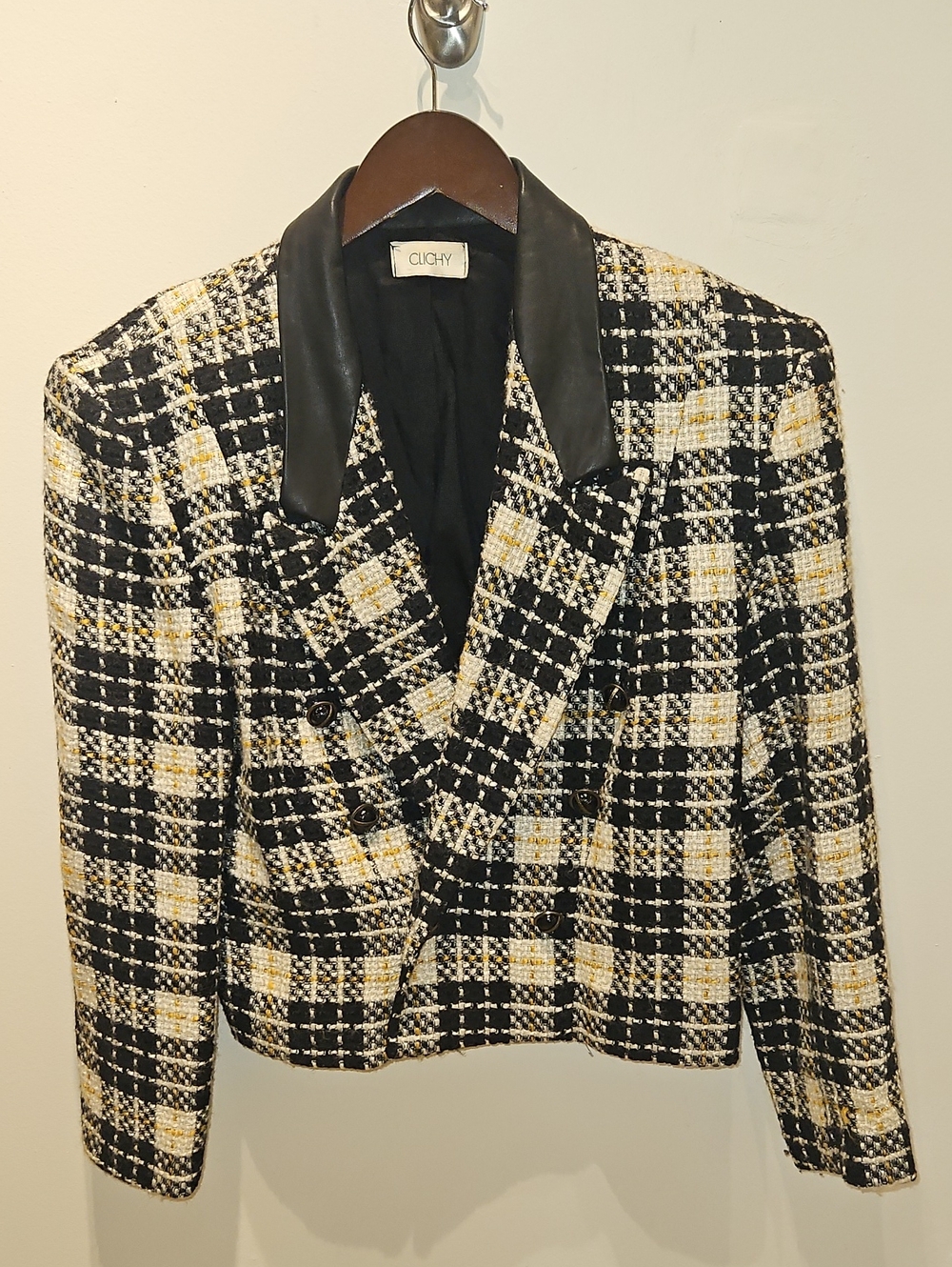 Vintage Black & Yellow Plaid Tweed Double-Breasted Blazer